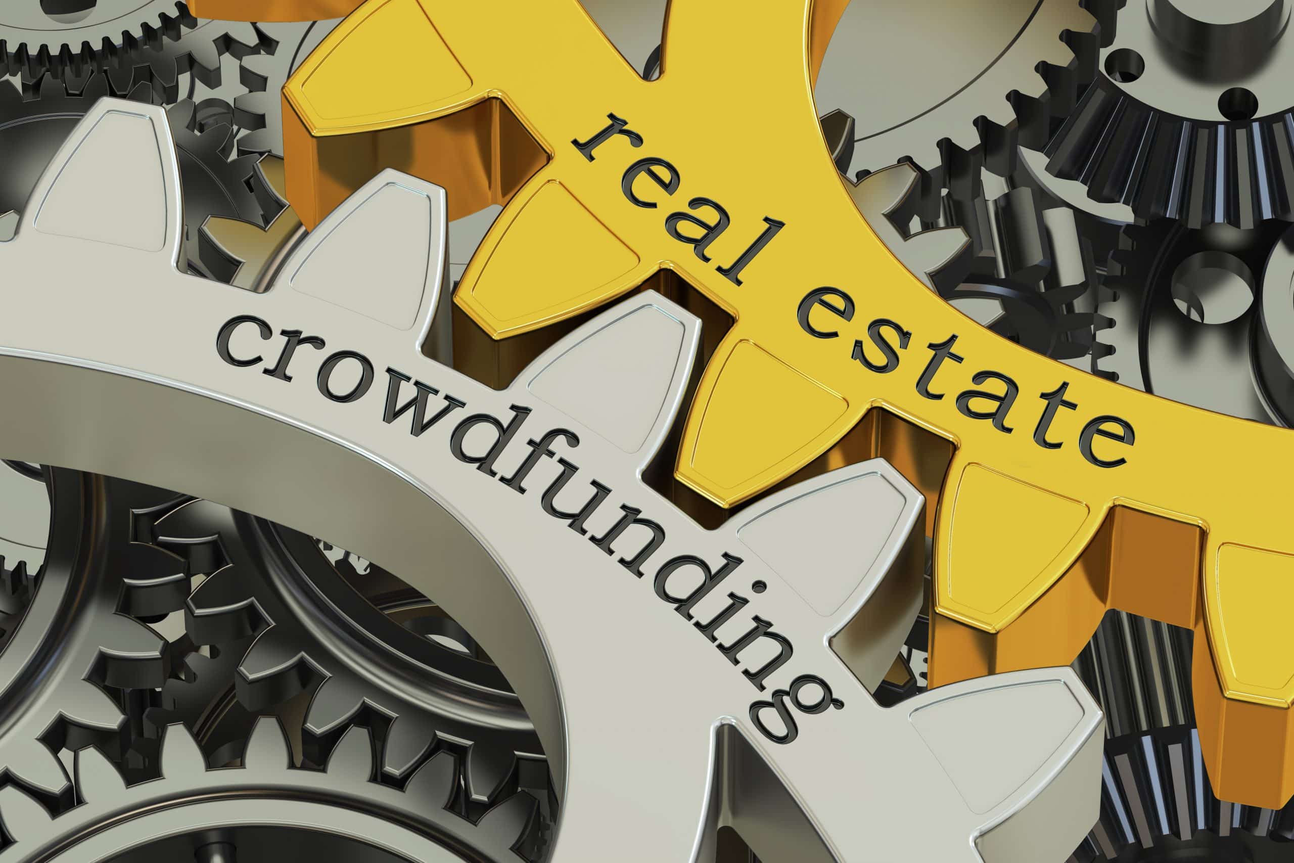 Real,Estate,Crowdfunding,Concept,On,The,Gearwheels,,3d,Rendering Real estate crowdfunding
